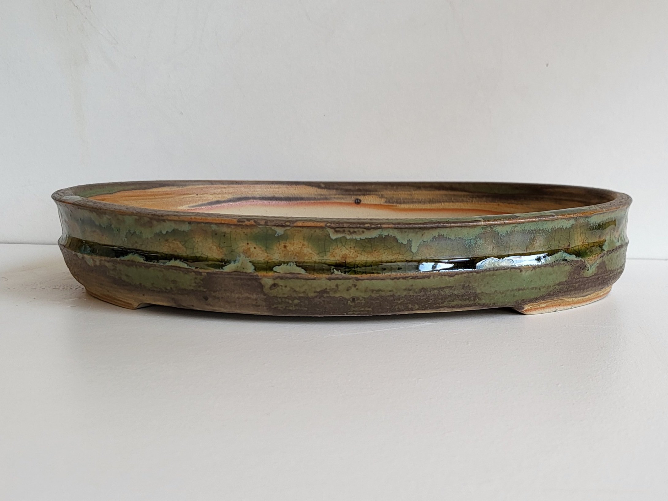 Pot à bonsai ovale émail craquelé