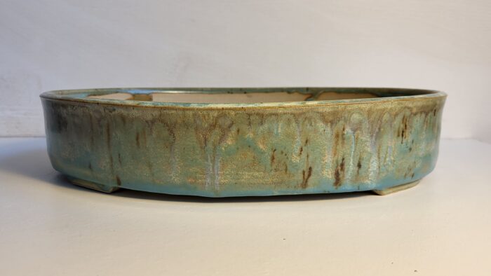 pot à bonsai ovale nuances bleu vert marron