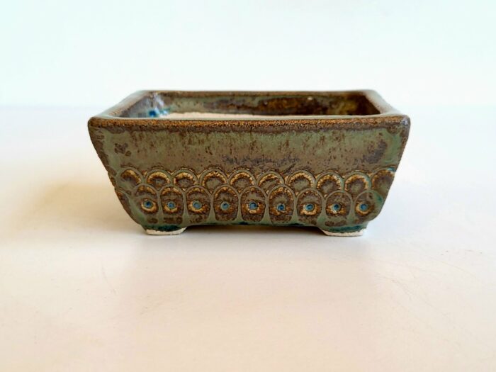Pot à bonsaï rectangulaire vert à motifs incrusrés